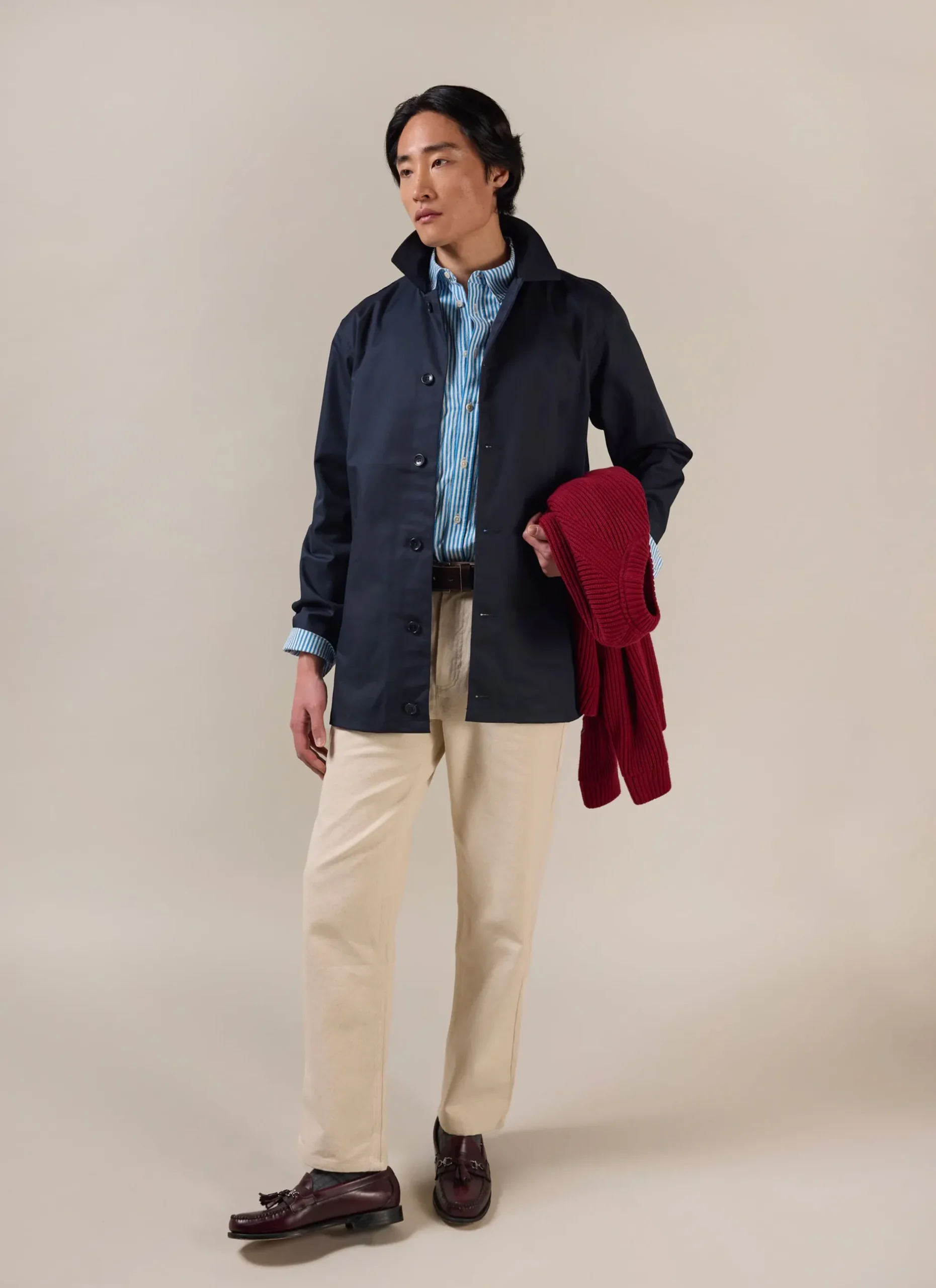 Percival The Waterproof Sherlock|Coats^Men's Navy Sherlock Short Trench Coat Midnight with Olive