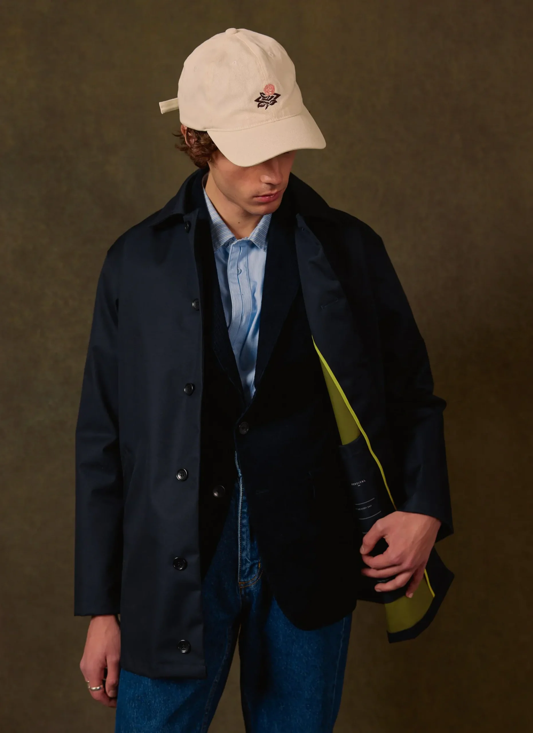 Percival The Waterproof Sherlock|Coats^Men's Navy Sherlock Short Trench Coat Midnight with Olive