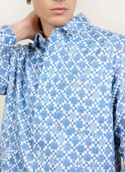 Percival Long Sleeve Shirts|Overshirts & Workshirts^Moquette Grid Long Sleeve Shirt Blue