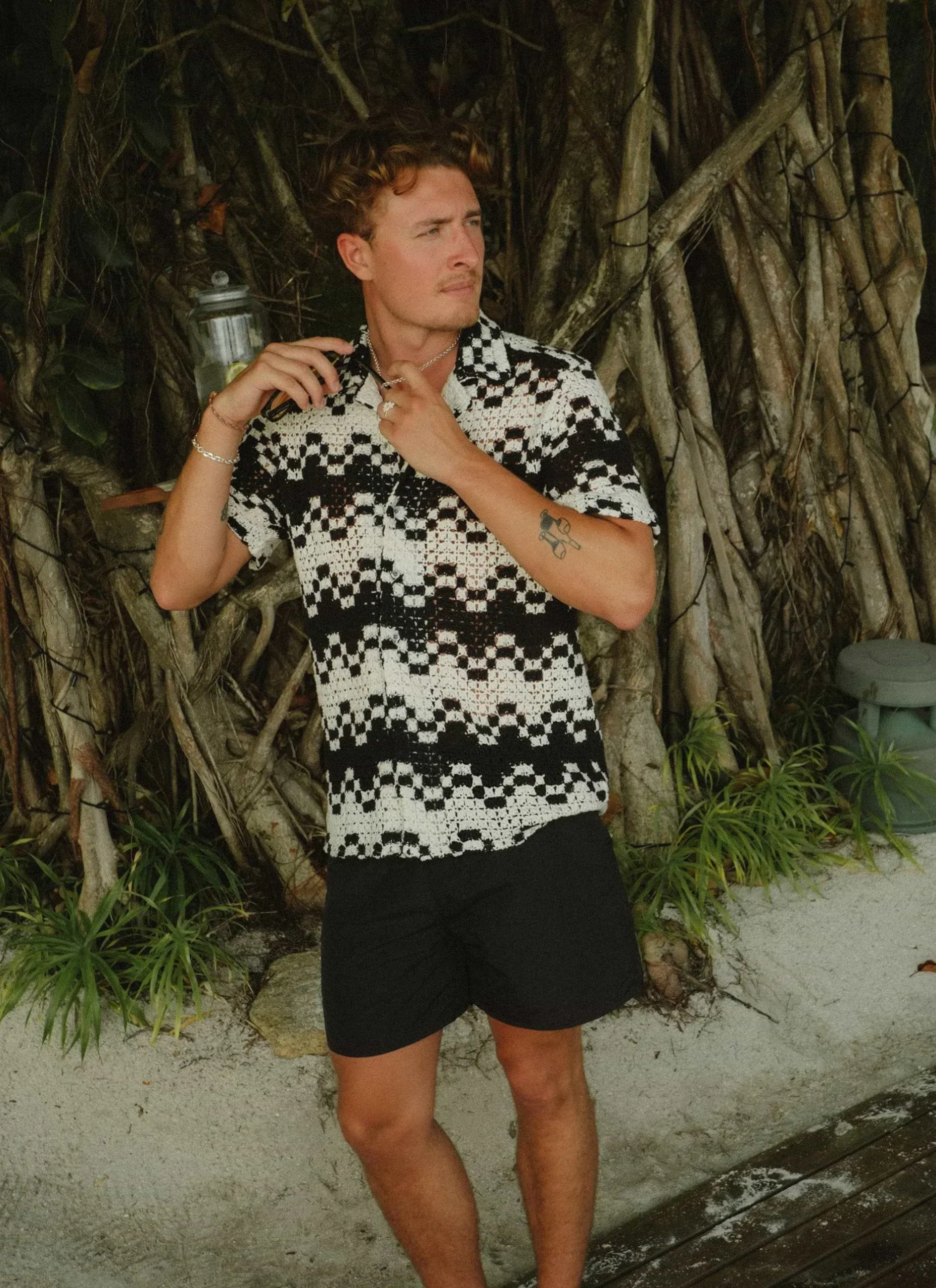 Percival Knitted Shirts|Knitted Polo Shirts & Knitted Shirts^Naples Crochet Cuban Shirt Ecru