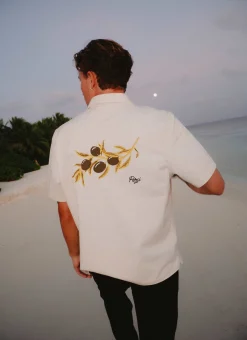 Percival Short Sleeve Shirts|Knitted Shirts^Olive Embroidered Cropped Shirt White