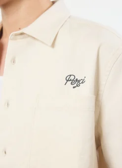 Percival Short Sleeve Shirts|Knitted Shirts^Olive Embroidered Cropped Shirt White