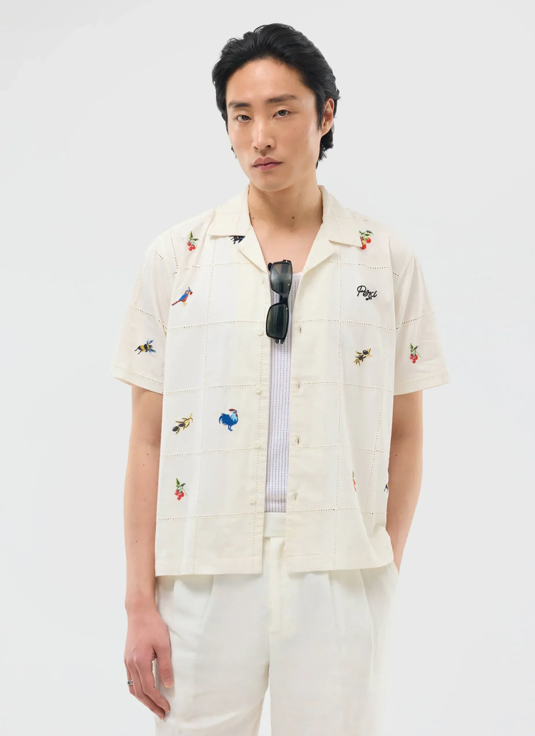 Percival Short Sleeve Shirts|Boxy Shirts^Olive Tapestry Cuban Shirt Ecru