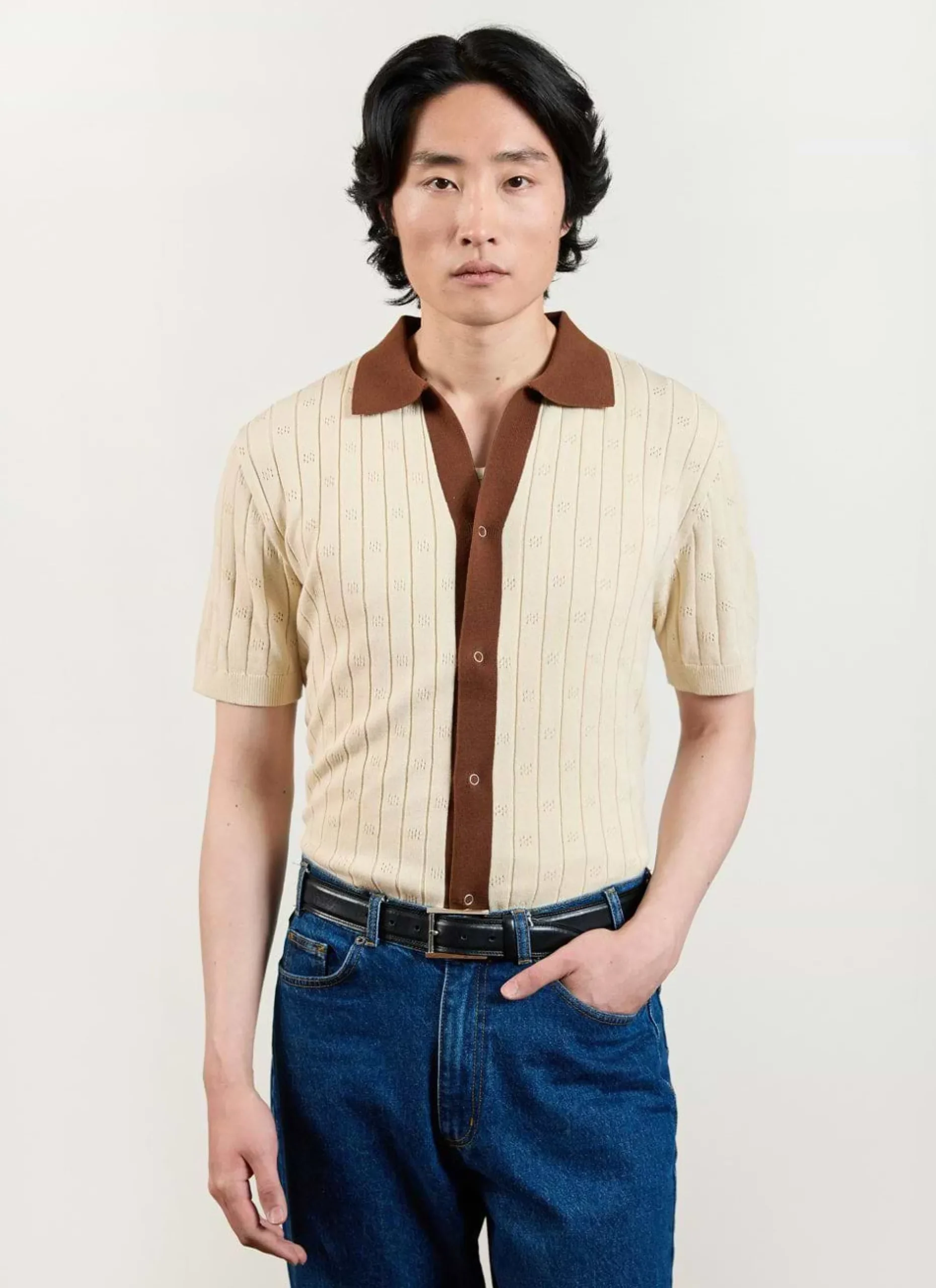 Percival Short Sleeve Shirts|Knitted Shirts^Open Collar Knitted Polo Ecru
