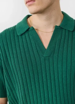 Percival Polo Shirts|Polo Shirts^Open Collar Ribbed Polo Forest