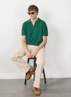 Percival Polo Shirts|Polo Shirts^Open Collar Ribbed Polo Forest