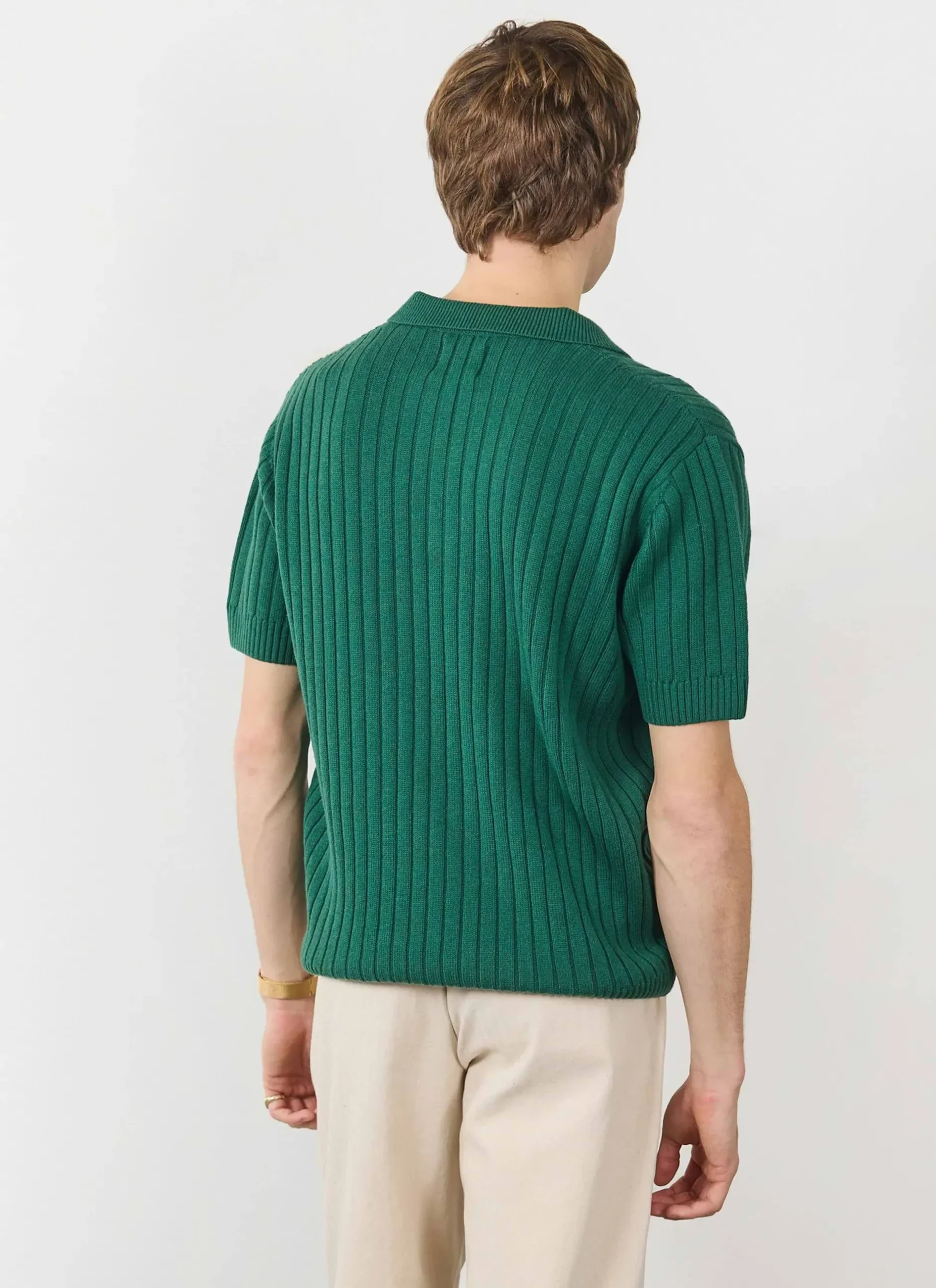 Percival Polo Shirts|Polo Shirts^Open Collar Ribbed Polo Forest