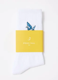 Percival Socks^Origami Embroidered Socks White