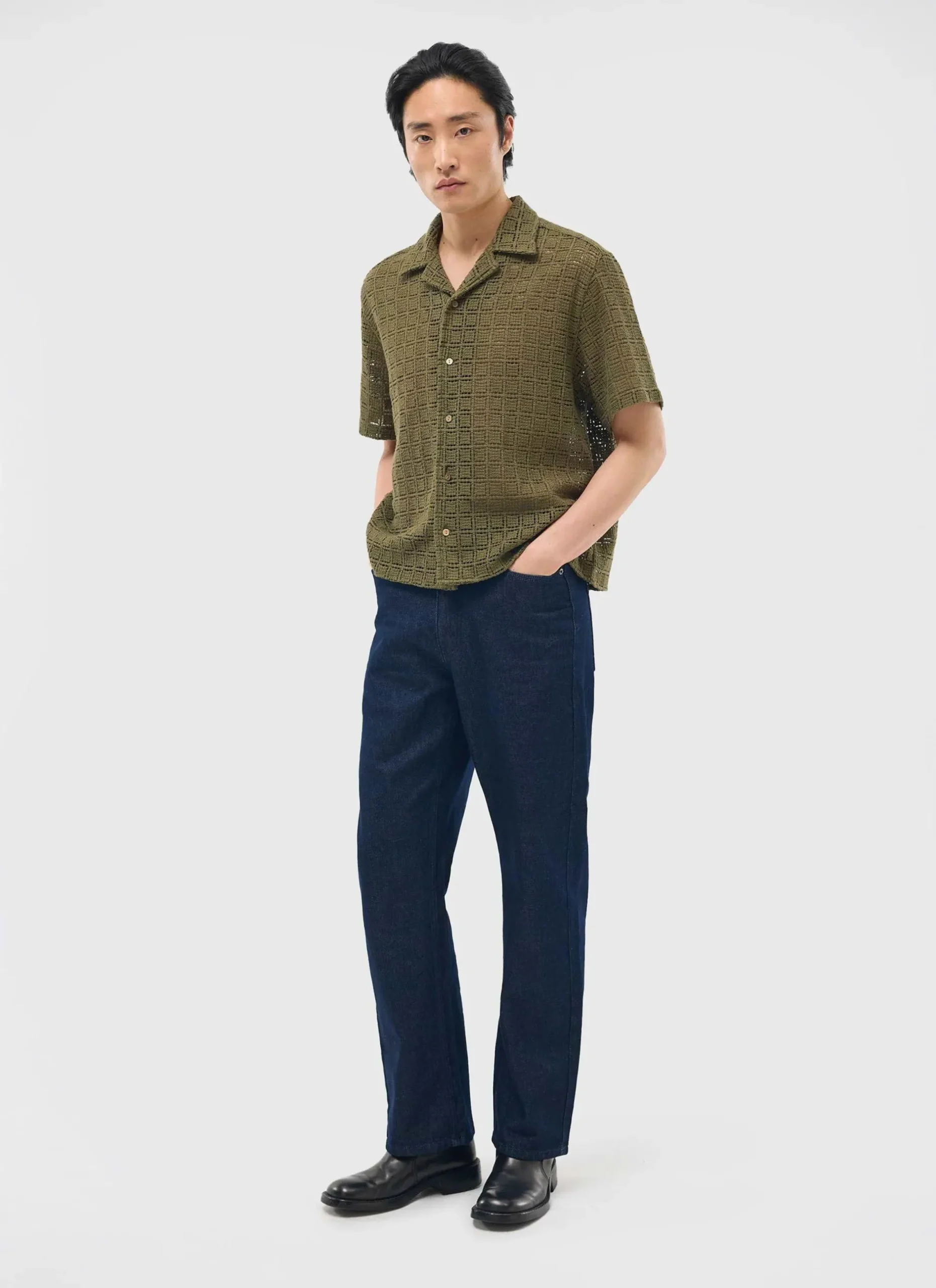 Percival Short Sleeve Shirts|Crochet Shirts^Palermo Crochet Cuban Shirt Olive Green