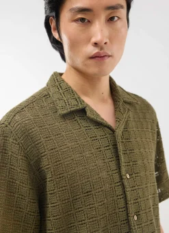 Percival Short Sleeve Shirts|Crochet Shirts^Palermo Crochet Cuban Shirt Olive Green