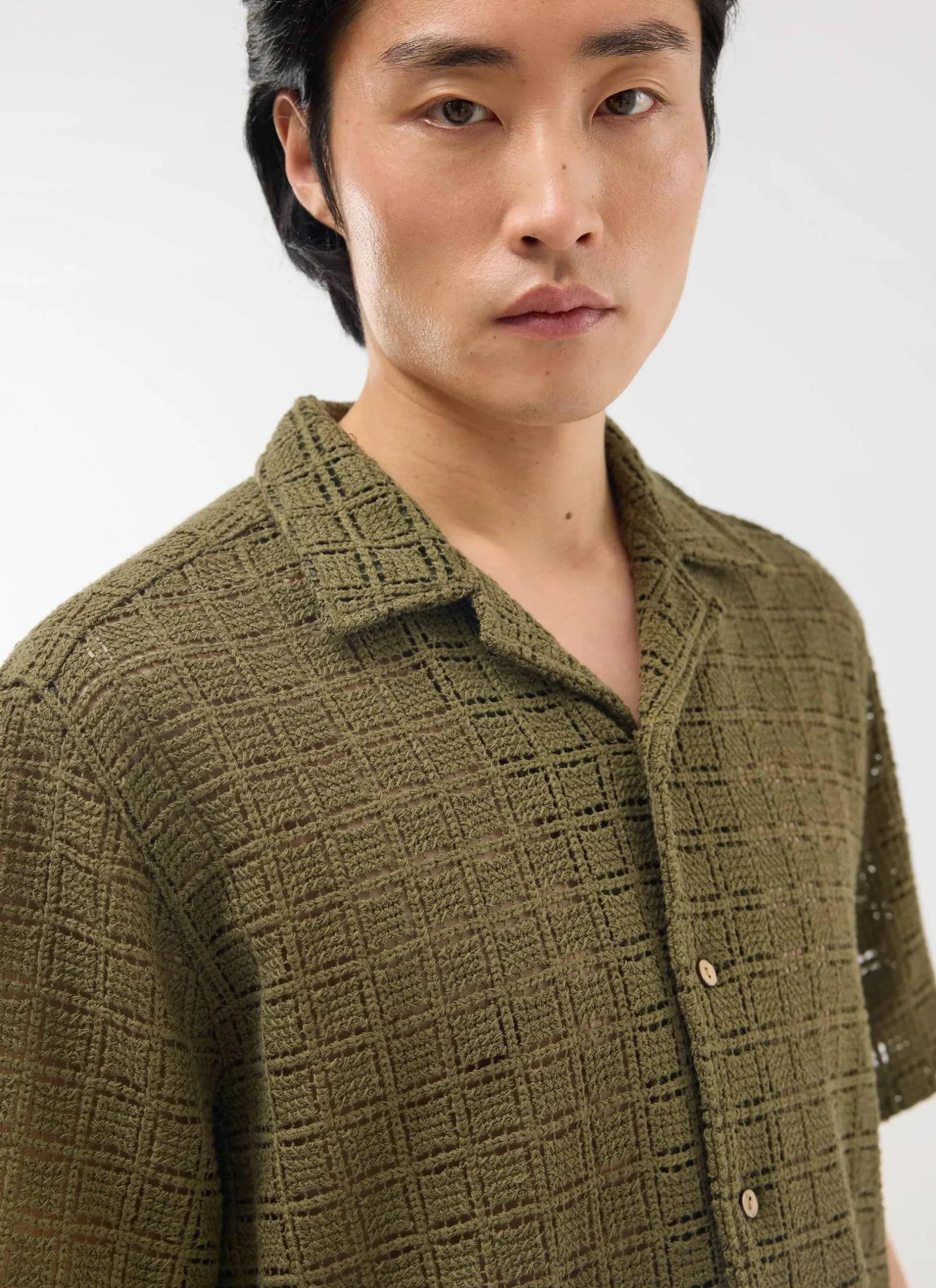 Percival Short Sleeve Shirts|Crochet Shirts^Palermo Crochet Cuban Shirt Olive Green