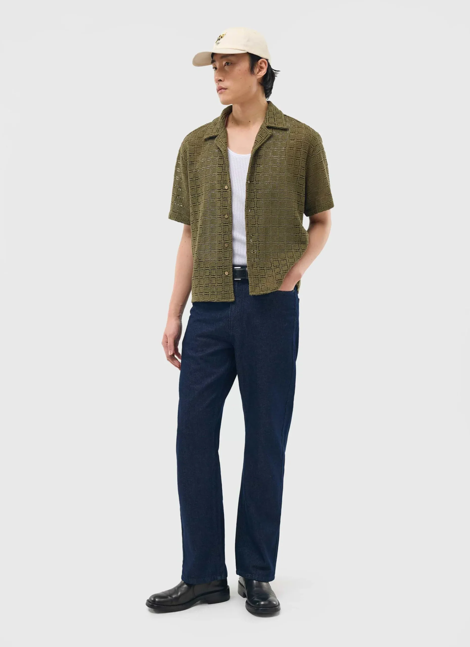 Percival Short Sleeve Shirts|Crochet Shirts^Palermo Crochet Cuban Shirt Olive Green