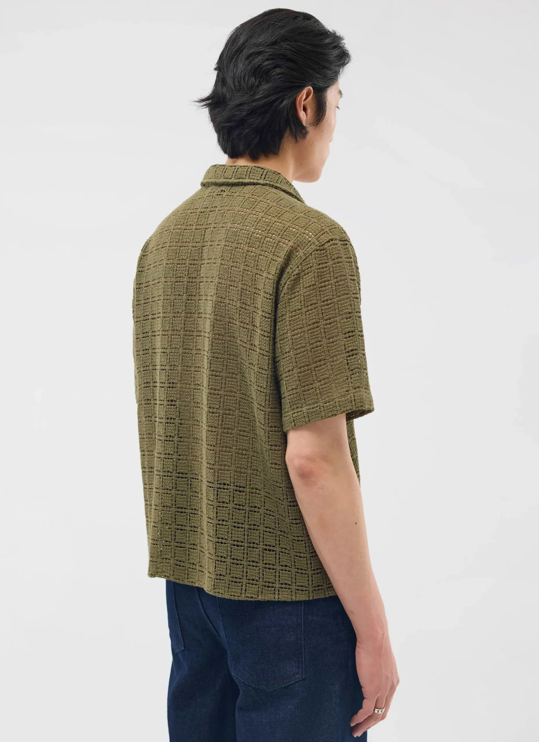 Percival Short Sleeve Shirts|Crochet Shirts^Palermo Crochet Cuban Shirt Olive Green