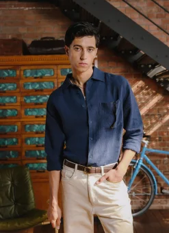 Percival Long Sleeve Shirts|Linen Shirts^Pearce Shirt Navy