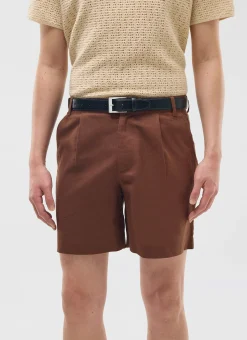 Percival Shorts|Suit Shorts^Pleated Linen Shorts Brown