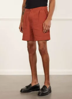 Percival Shorts|Suit Shorts^Pleated Linen Shorts Rust
