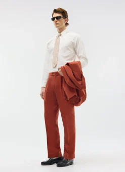 Percival Linen Trousers|Race Day Suits^Pleated Tailored Trousers Rust