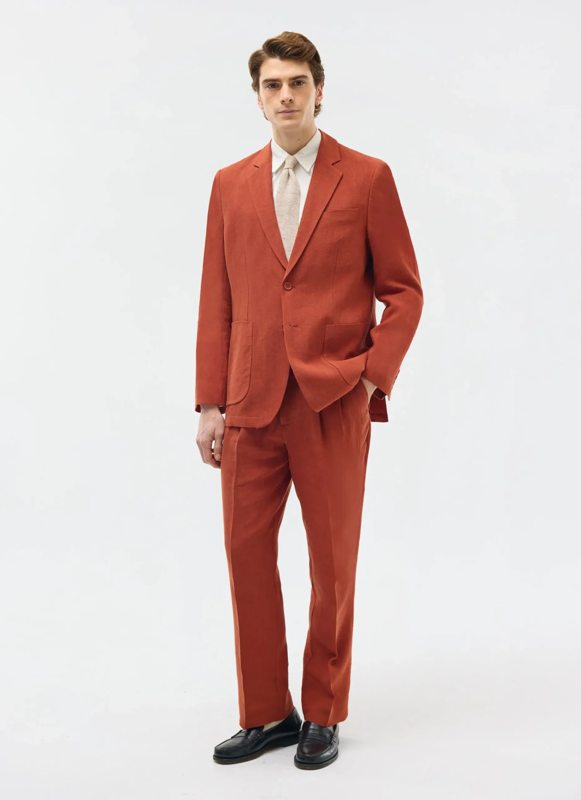 Percival Linen Trousers|Race Day Suits^Pleated Tailored Trousers Rust
