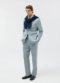 Percival Linen Trousers|Race Day Suits^Pleated Tailored Trousers Light Blue