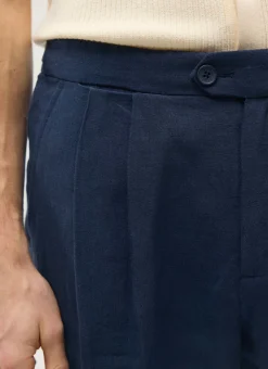 Percival Straight Leg Trousers|Work Suits^Pleated Tailored Trousers Navy