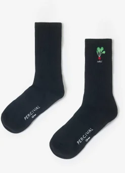 Percival Socks^Radish Embroidered Socks Black