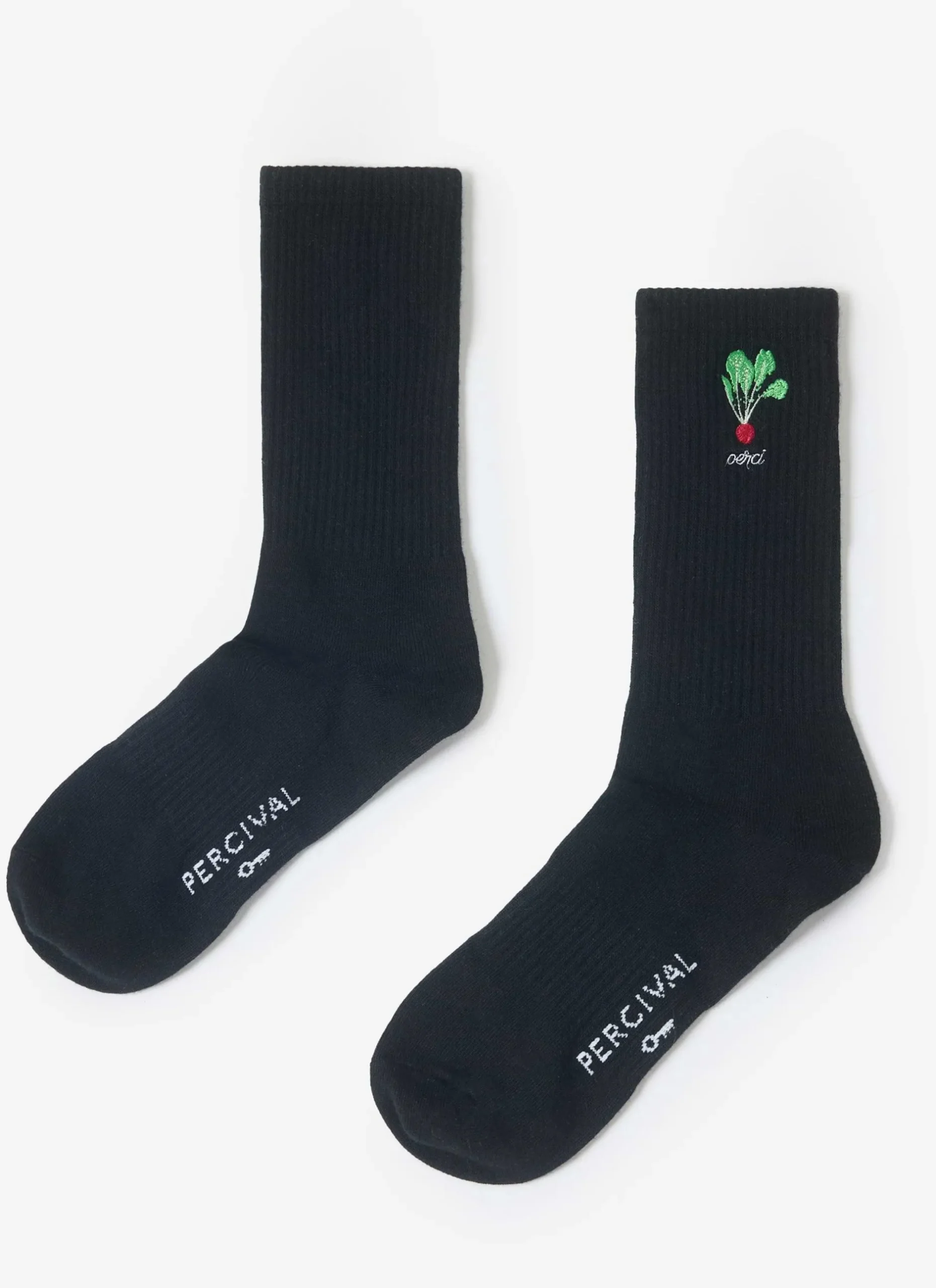 Percival Socks^Radish Embroidered Socks Black