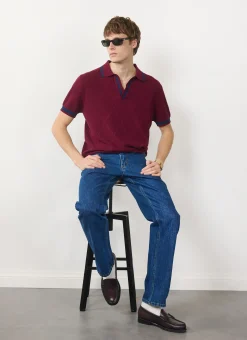 Percival Short Sleeve Shirts|Polo Shirts^Raised Diamond Knitted Polo Oxblood