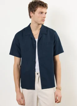 Percival Short Sleeve Shirts|Cuban Collared Shirts^Short Sleeve Cuban Shirt Navy