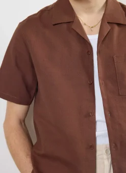 Percival Short Sleeve Shirts|Cuban Collared Shirts^Short Sleeve Cuban Shirt Brown