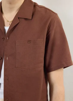 Percival Short Sleeve Shirts|Cuban Collared Shirts^Short Sleeve Cuban Shirt Brown