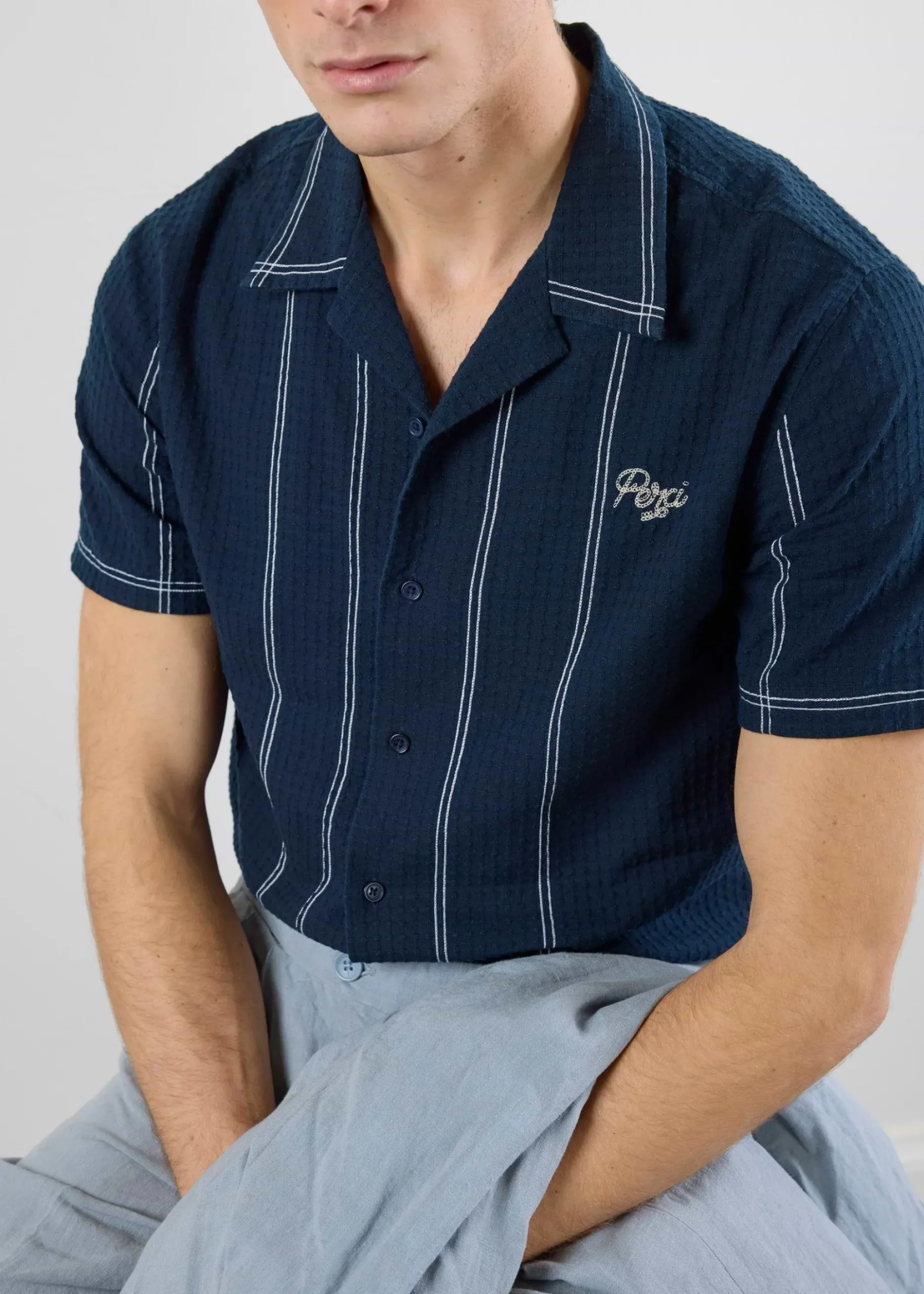 Percival Cuban Collared Shirts|Cuban Collar Shirts^Sicily Cuban Shirt Navy