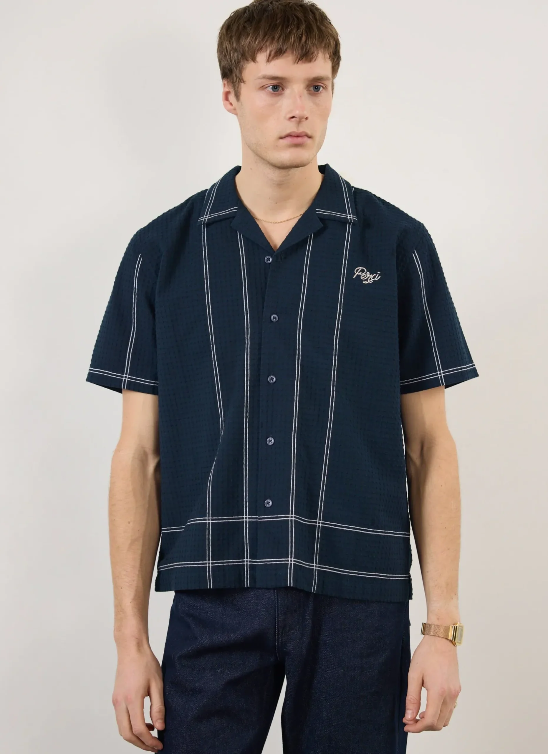 Percival Cuban Collared Shirts|Cuban Collar Shirts^Sicily Cuban Shirt Navy