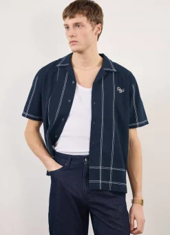 Percival Cuban Collared Shirts|Cuban Collar Shirts^Sicily Cuban Shirt Navy