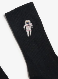 Percival Socks^Spaceman Embroidered Socks Black