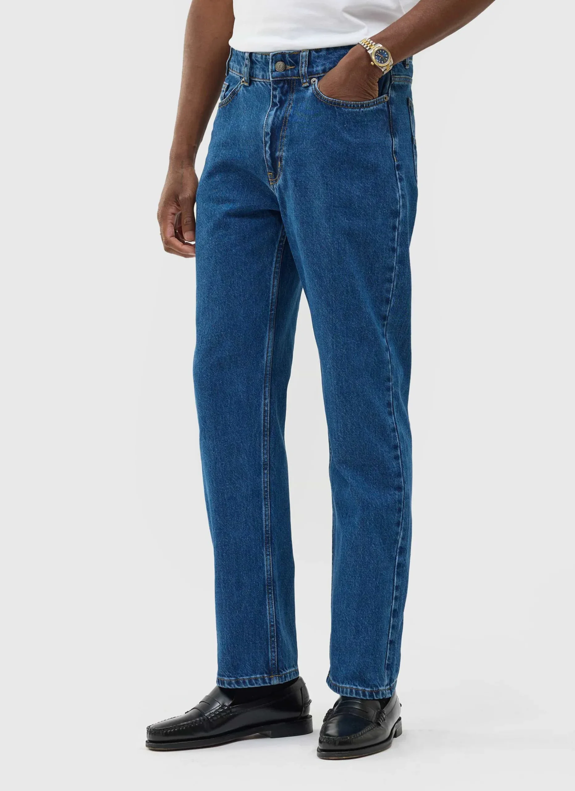 Percival Straight Leg Trousers|Straight Leg Jeans^Straight Leg Denim Jeans Mid Wash Blue