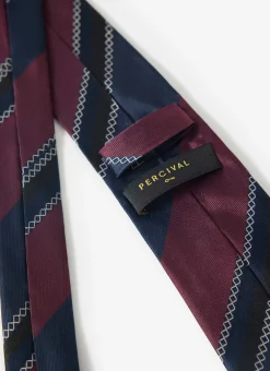 Percival Ties|Ties^Stripe Cross Stitch Tie Burgundy