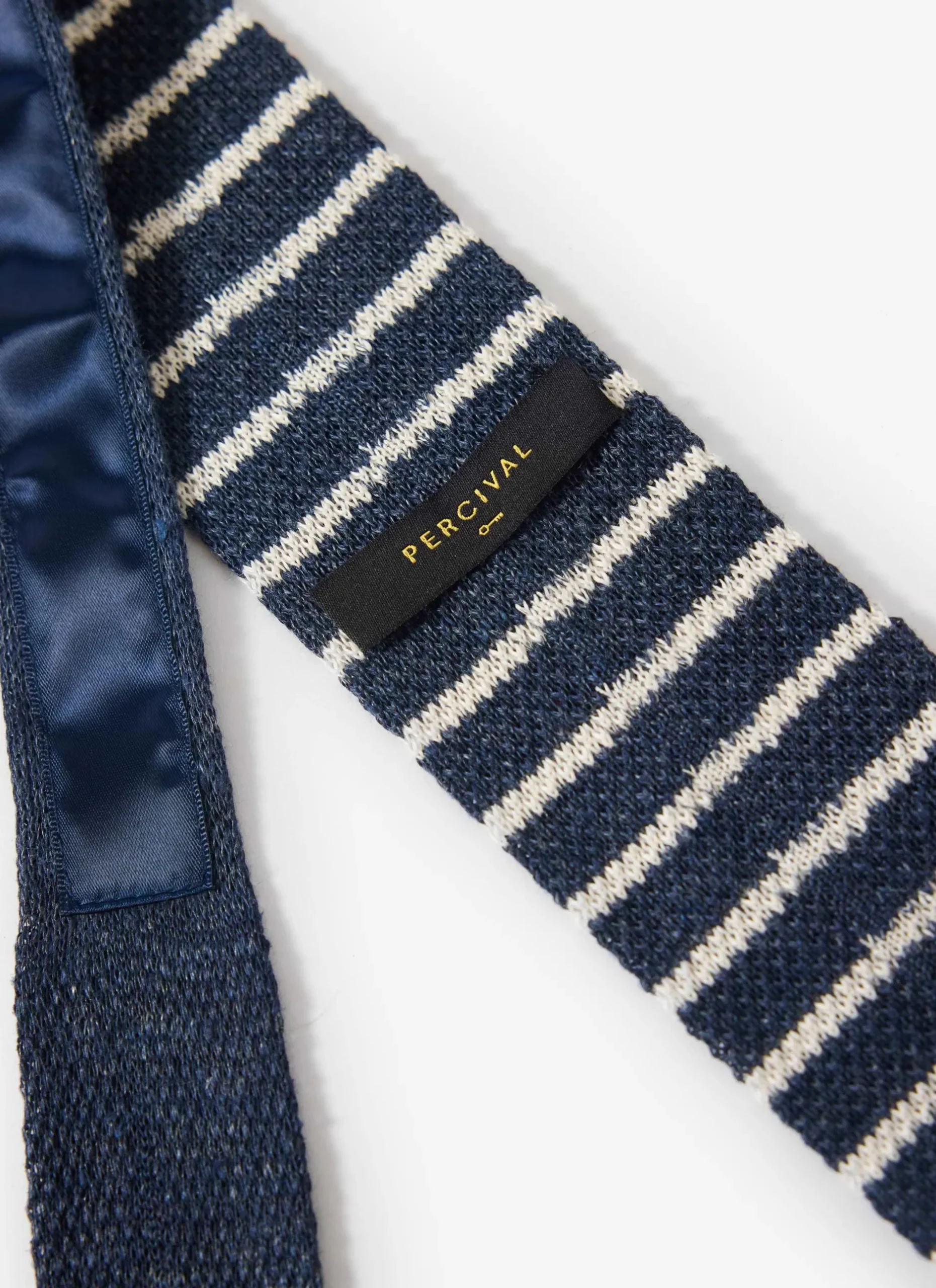 Percival Tailored Suits & Ties|Ties^Stripe Linen Tie Navy Marl