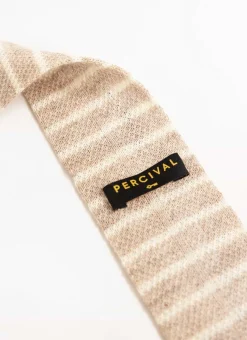 Percival Ties|Ties^Stripe Linen Tie Natural Marl