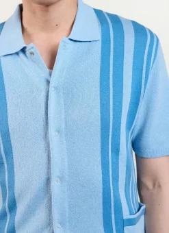 Percival Short Sleeve Shirts|Knitted Shirts^Striped Knitted Shirt Blue