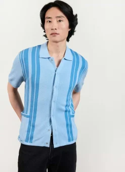 Percival Short Sleeve Shirts|Knitted Shirts^Striped Knitted Shirt Blue