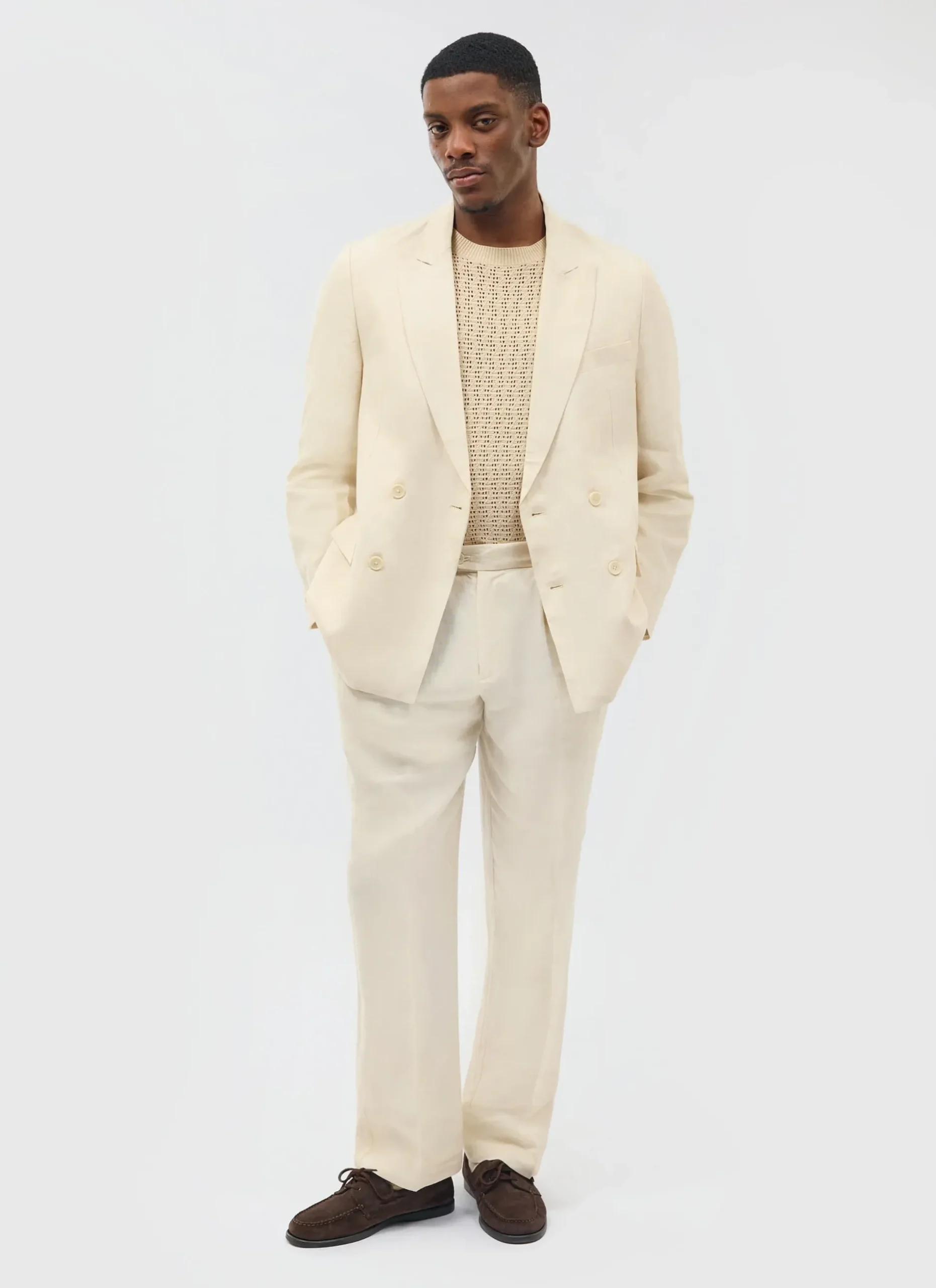 Percival Linen Blazers & Jackets|Race Day Suits^Tailored Double Breasted Blazer Cream