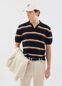 Percival Short Sleeve Shirts|Polo Shirts^Tessaro Knitted Stripe Polo Black