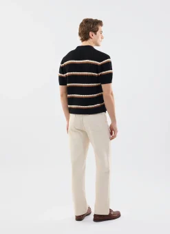 Percival Short Sleeve Shirts|Polo Shirts^Tessaro Knitted Stripe Polo Black