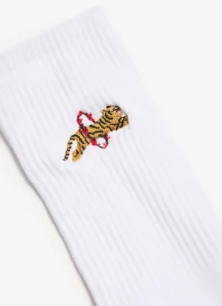 Percival Socks^Tiger Embroidered Socks White
