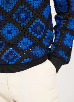 Percival Jumpers & Sweaters^Verso Crochet Knitted Crew Neck Jumper Indigo