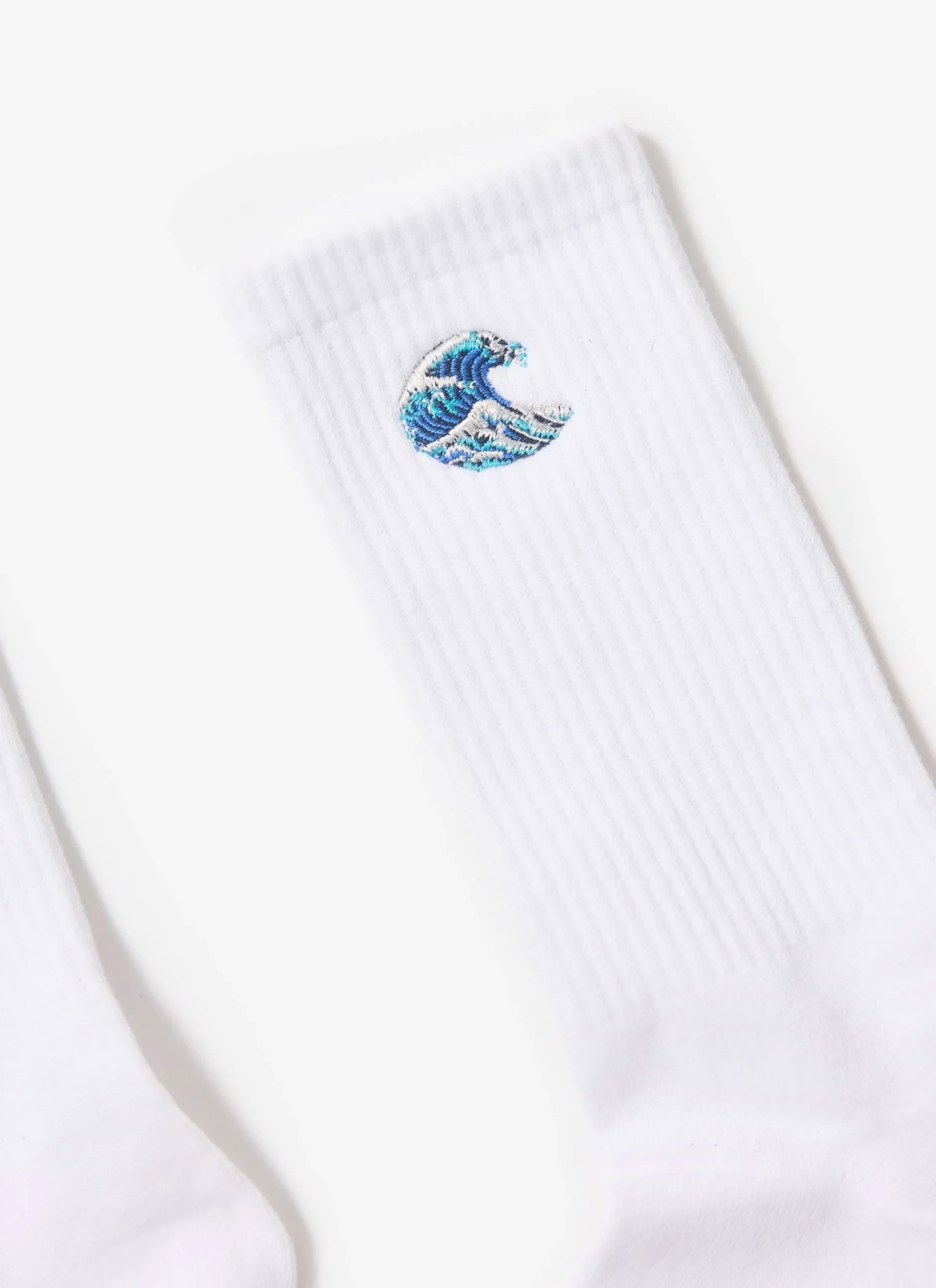 Percival Socks^Wave Embroidered Socks White