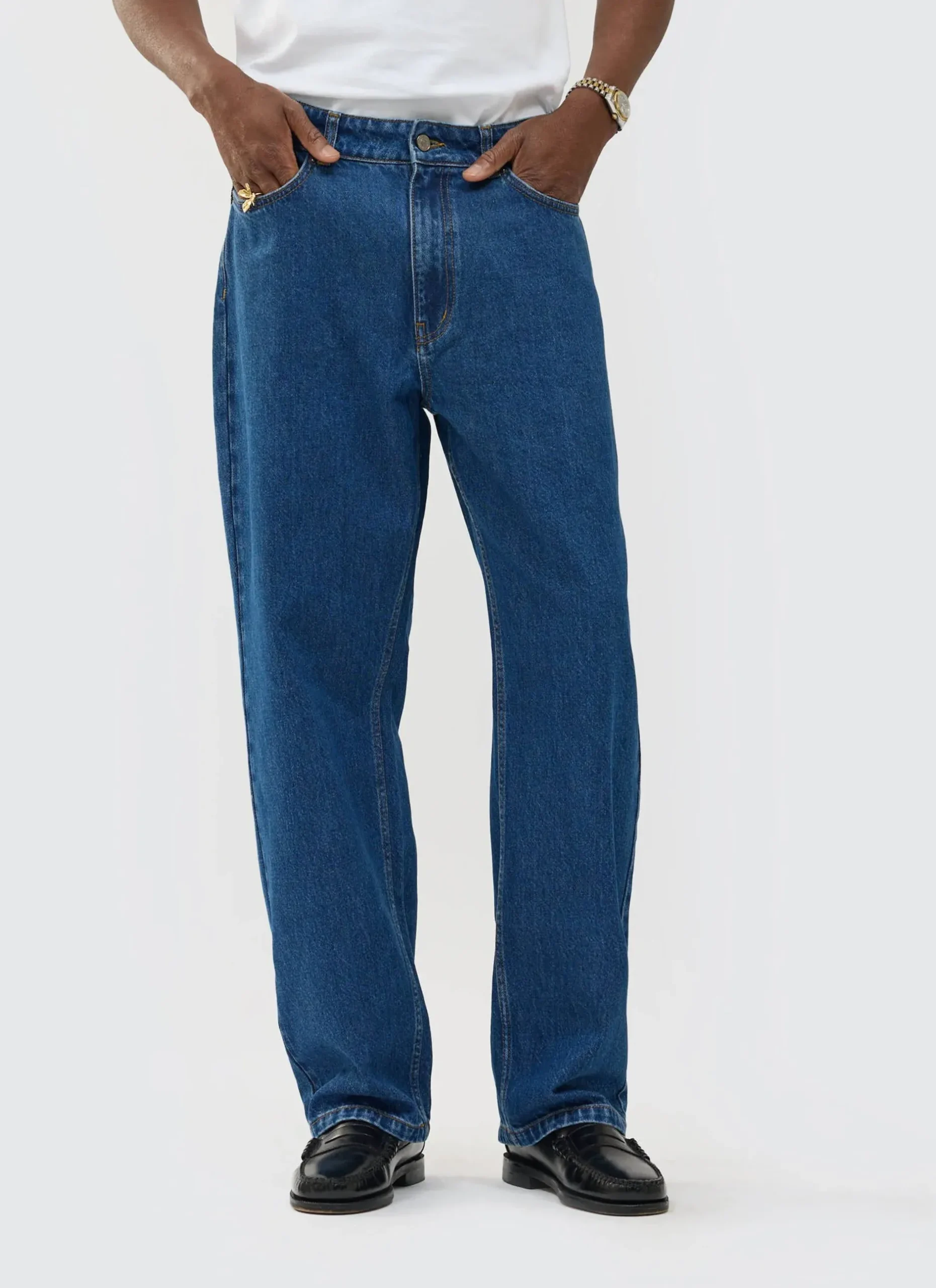 Percival Straight Leg Trousers|Straight Leg Jeans^Wide Leg Denim Jeans Mid Wash Blue