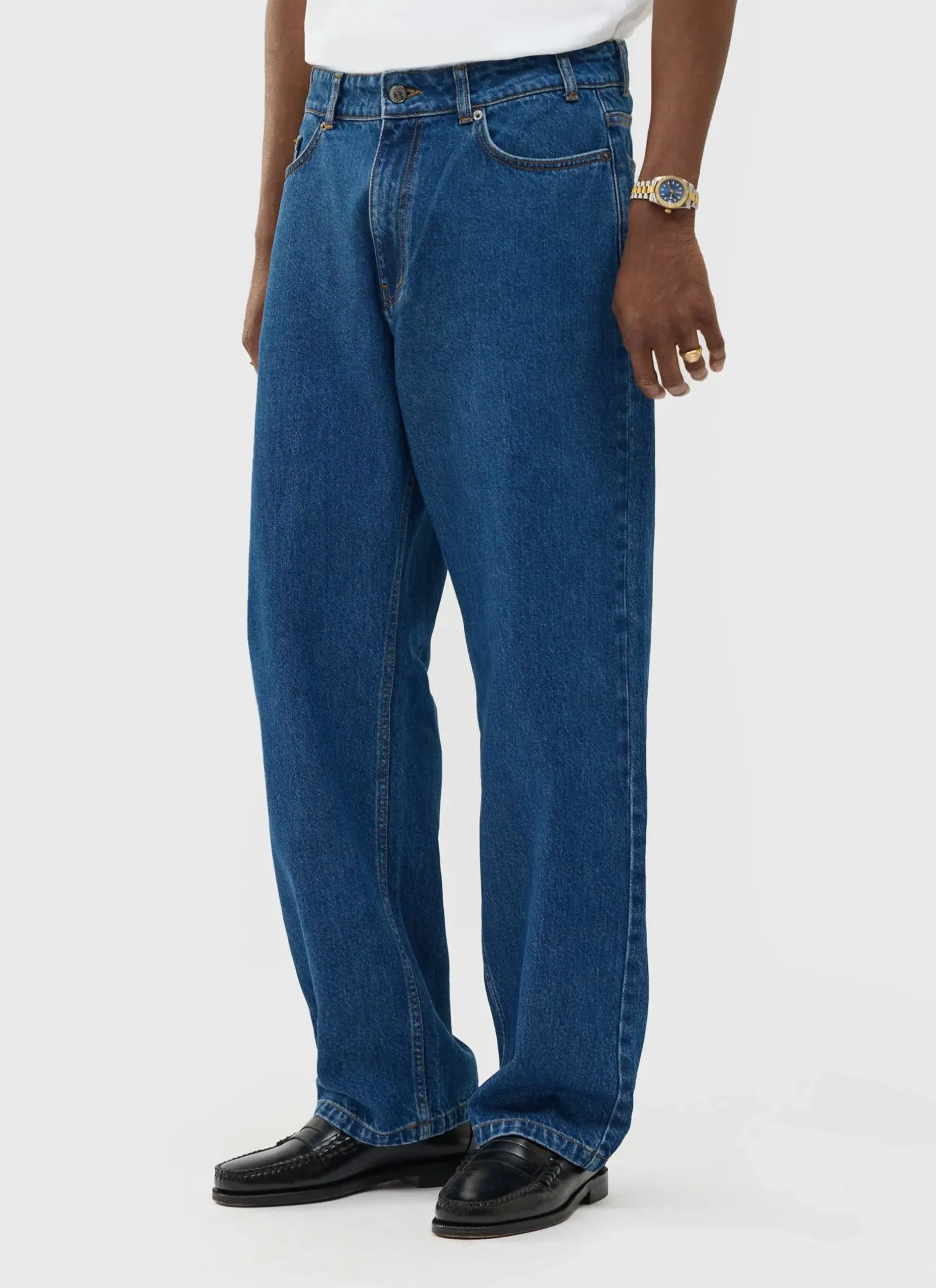 Percival Straight Leg Trousers|Straight Leg Jeans^Wide Leg Denim Jeans Mid Wash Blue