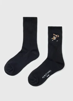 Percival Socks^World Key Embroidered Socks Black